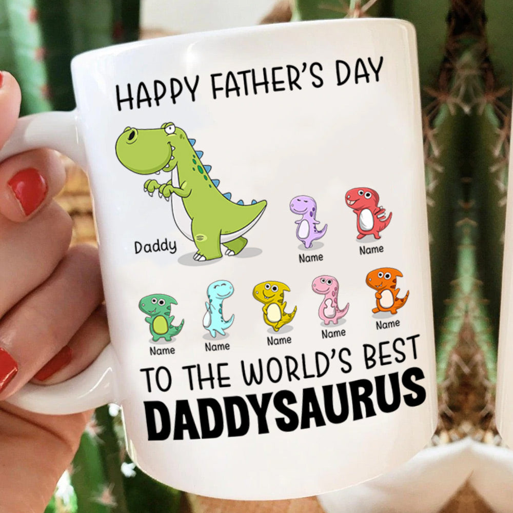 Happy Father's Day To The World's Best Grandpasaurus Custom Mug