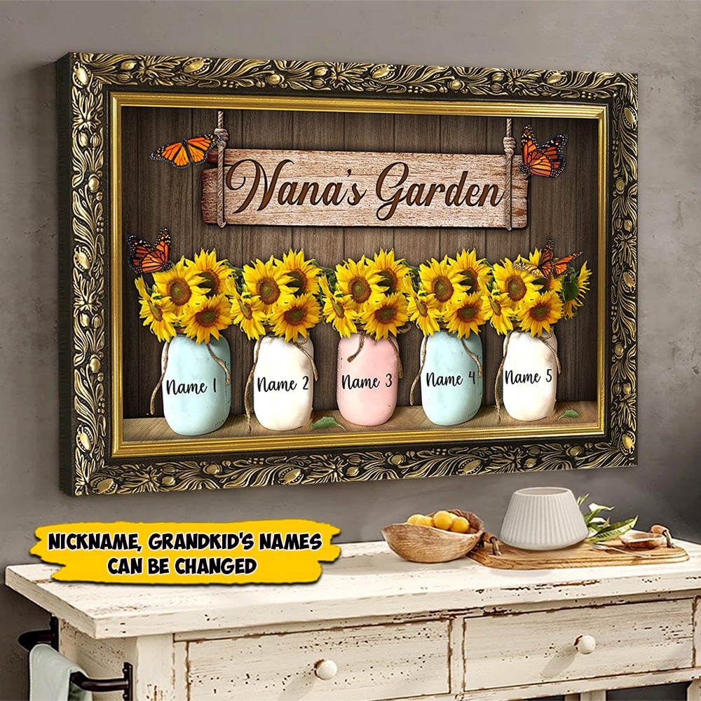 Personalized Canvas Gift For Grandmas - Custom Gifts For Grandma - Grandma's Garden Sunflower Canvas Poster