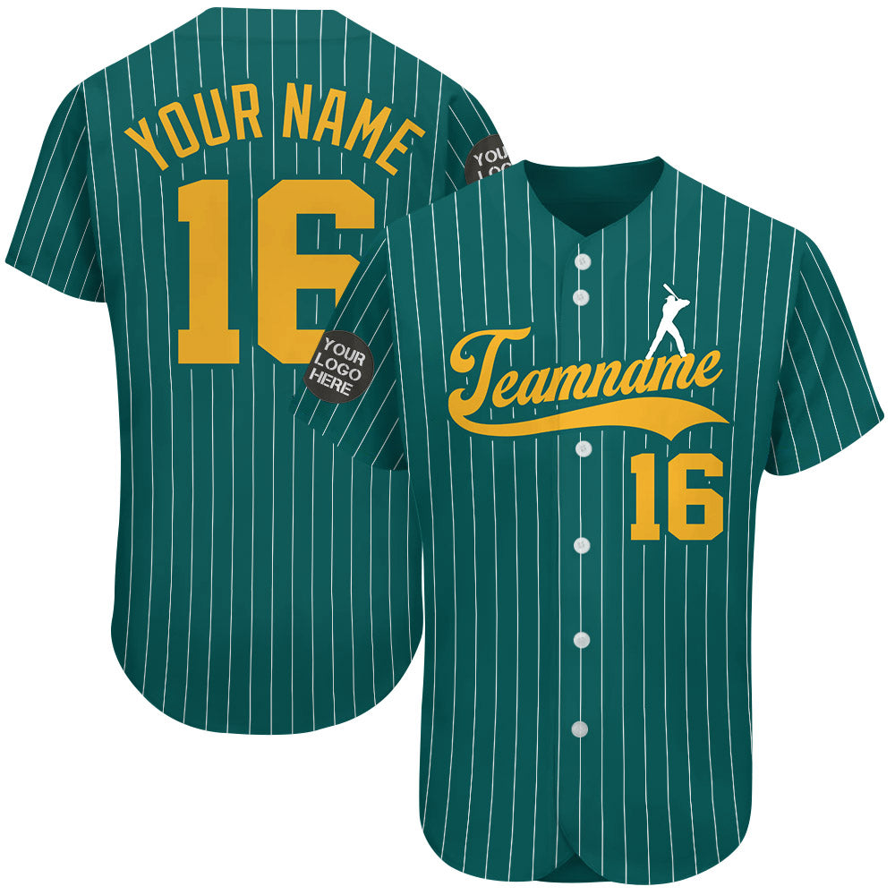 Custom Logo Name Number Aqua Pinstripe Baseball Jersey