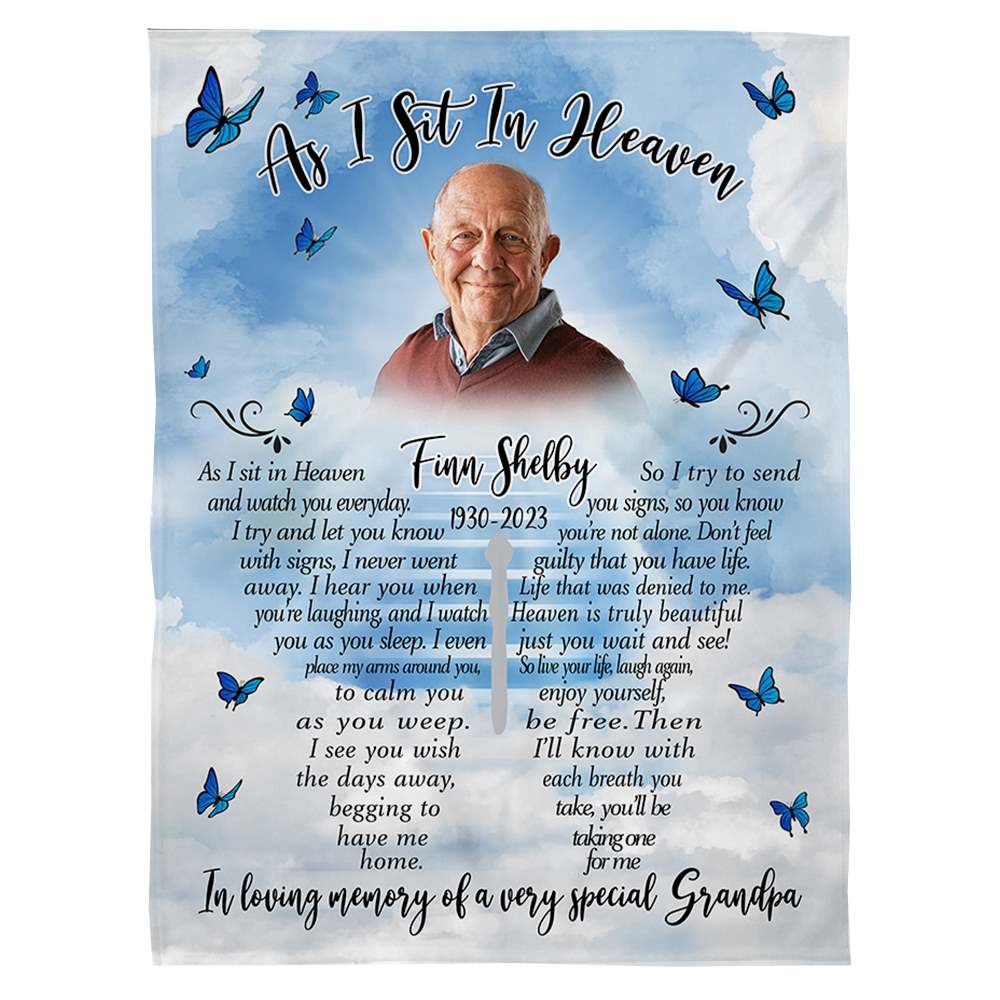 As I Sit In Heaven - Memorial Personalized Custom Blanket - Gift For Family Member
