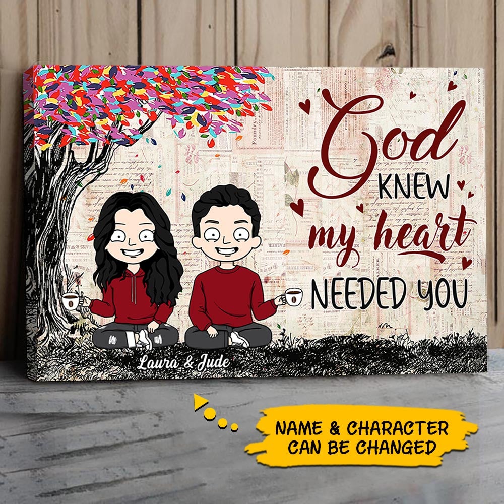 Personalized Couple Tree Coloful Canvas God Knew My Heart Needed You Wife And Husband Canvas