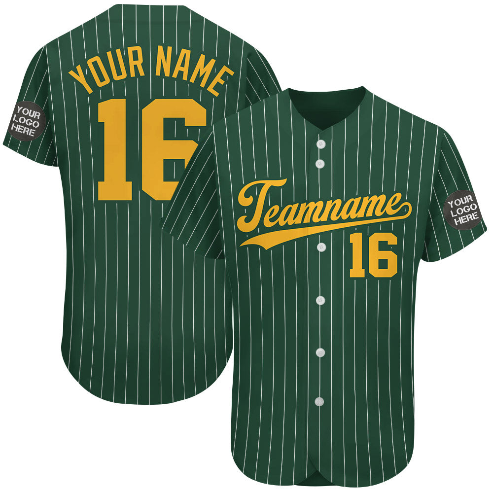 Custom Logo Name Number Green Pinstripe Baseball Jersey