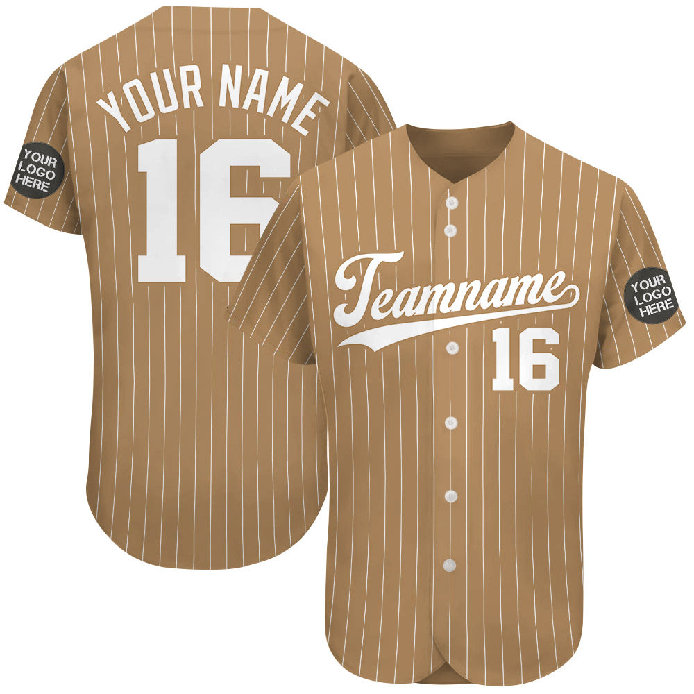 Custom Logo Name Number Old Gold Pinstripe Baseball Jersey