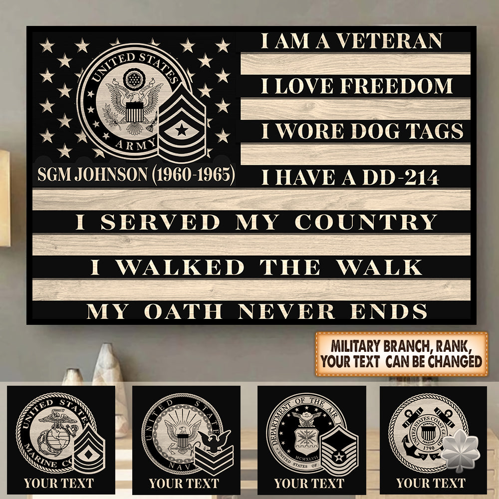 Personalized Canvas & Poster Custom All Branches Veteran Canvas Soldier Poster Custom Rank K1702