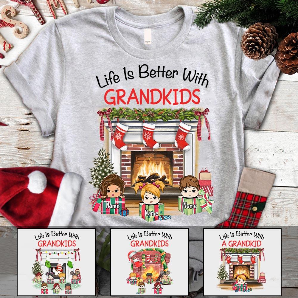 Personalized Life Is Better With Grandkids Christmas Shirt, Funny Grandma Nana Mimi Christmas Shirt, Custom Grandma With Grandkids Name Shirt.