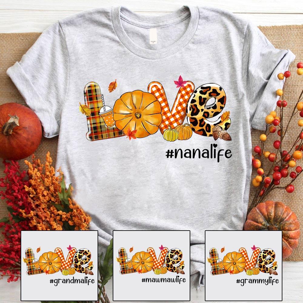 Personalized Love Nana Life Leopard Pumpkin Shirt, Funny Grandma Nana Mimi Halloween Shirt, Custom Grandma Nickname Shirt.