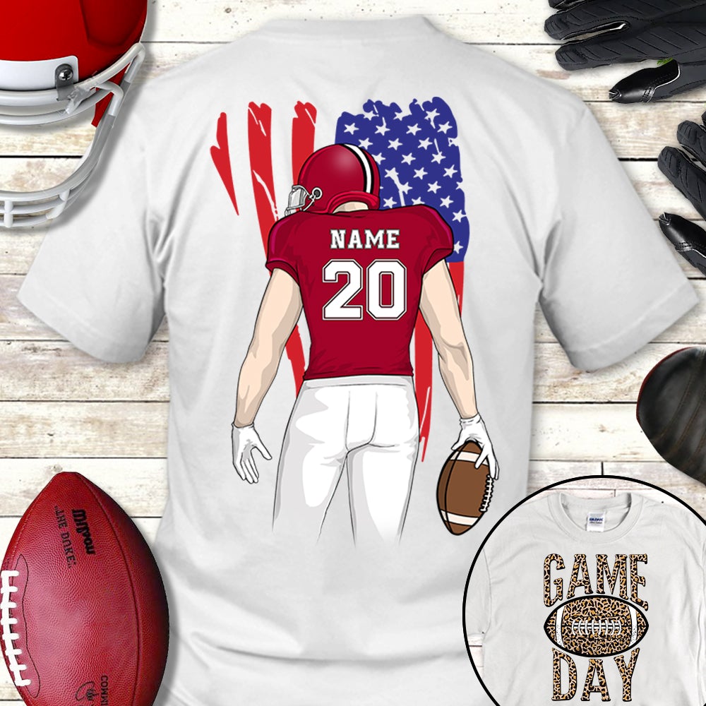 Personalized American Football Shirt Football Son Name And Number Us Flag Shirt