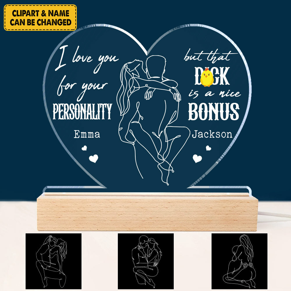 Personalized Valentine Day Gift 3D Led Light Wooden Base - I Love You For Your Personality - Custom 3D Led Light Wooden Base For Girlfriend Boyfriend Couple