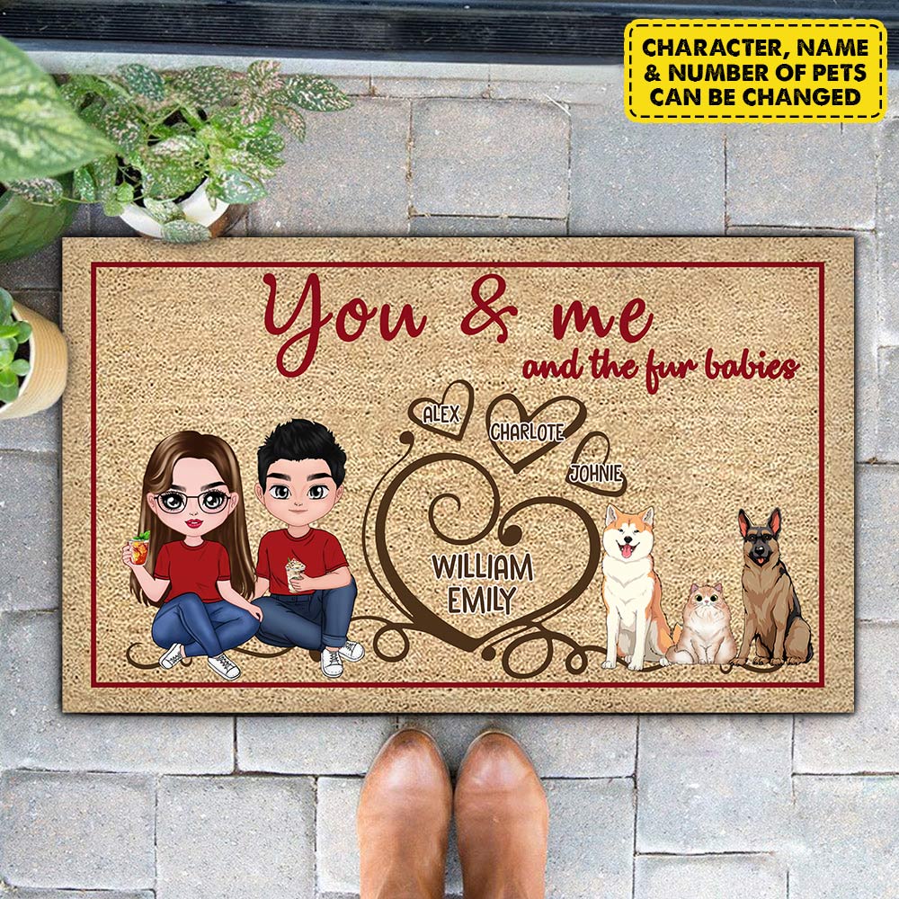 Personalized Doormat Gift For Young Family Couple Husband Wife - You & Me And The Fur Babies - Custom Valentine Day Gift