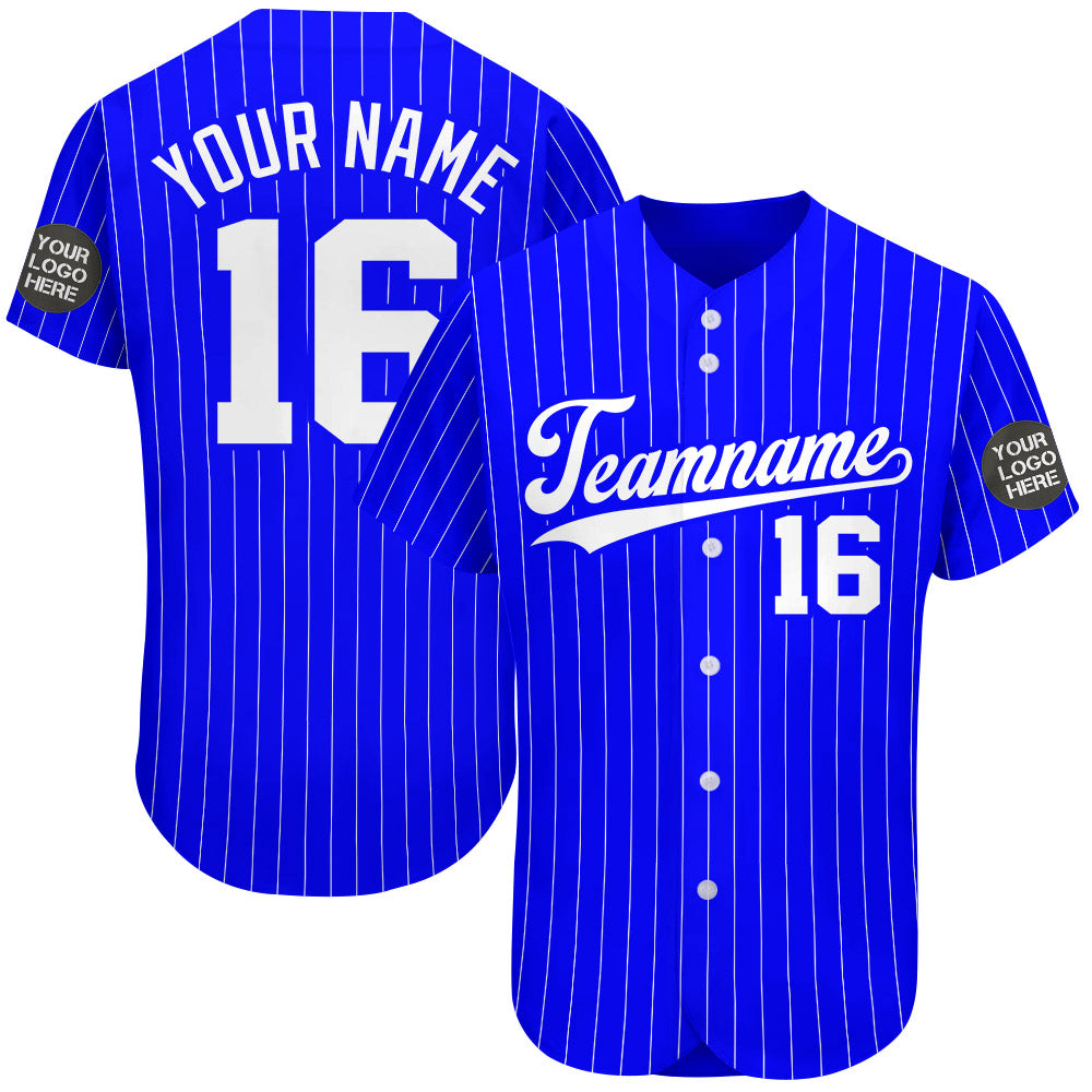 Custom Logo Name Number Blue Pinstripe Baseball Jersey