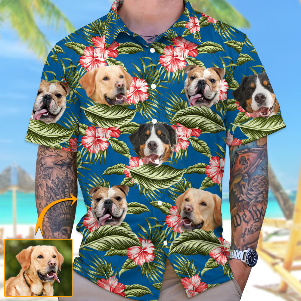 Tropical Vintage Flower Hibiscus Floral Palm Leaves Personalized Hawaiian Shirt For Dog Lover Dog Mom Dog Dad H2511