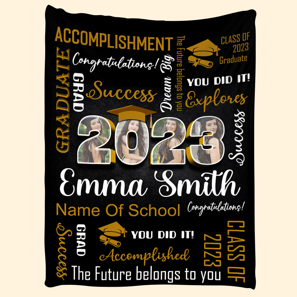 Personalized Graduation 2023 Photo Blanket Gift For College Grads - Graduation Class Of 2023 Gift K1702