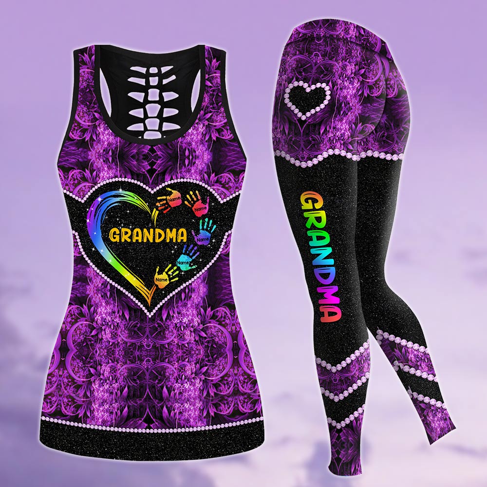 Grandma Heart And Grandkids Hands Personalized All Over Print Shirt, 3D Hoodie, Tank Top And Legging Set For Grandma
