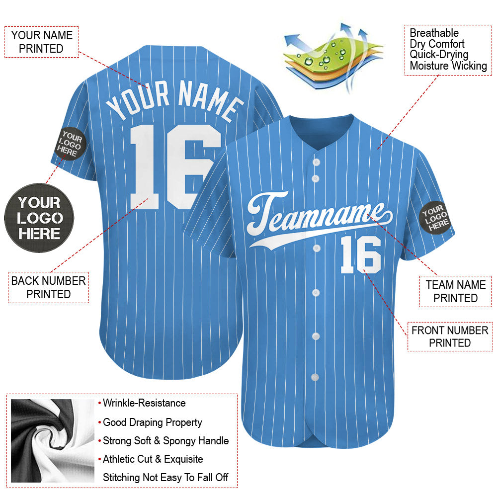 Custom Logo Name Number Powder Blue Pinstripe Baseball Jersey