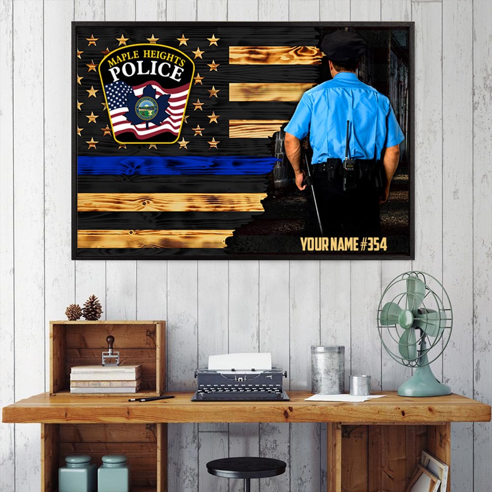Personalized Gifts For Police Custom Gifts For Policeman Thin Blue Line Poster Canvas Custom Name Number And Logo H2511