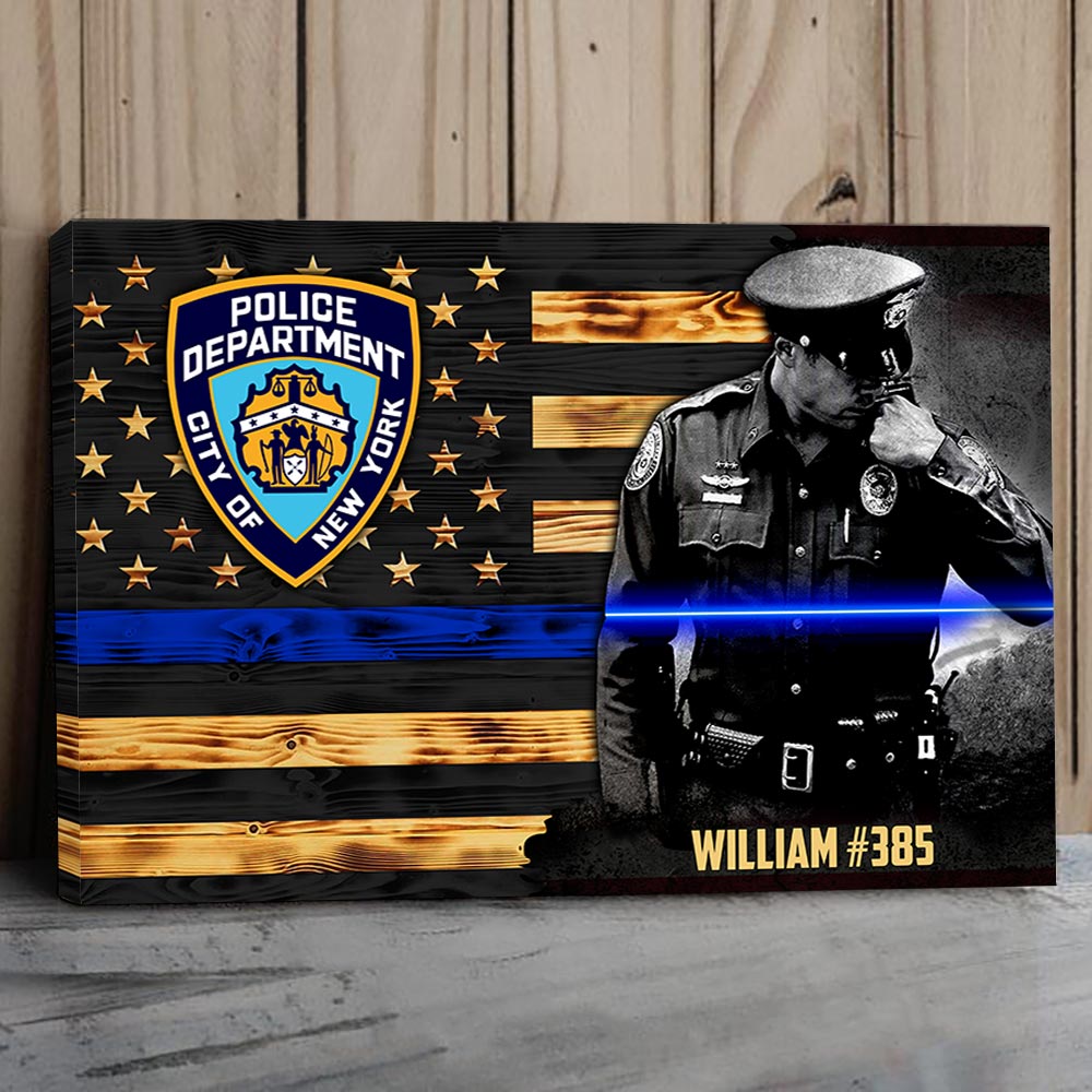 Personalized Gifts For Police Custom Gifts For Policeman Thin Blue Line Poster Canvas Custom Name Number And Logo H2511