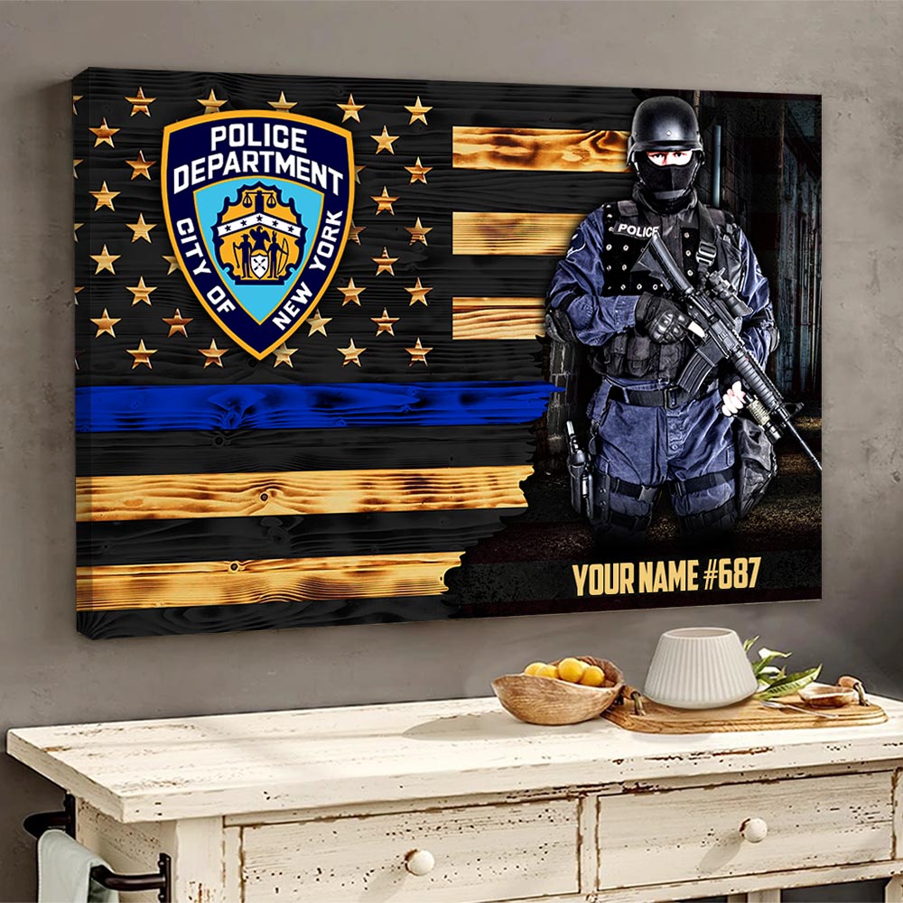 Personalized Gifts For Police Custom Gifts For Policeman Thin Blue Line Poster Canvas Custom Name Number And Logo H2511