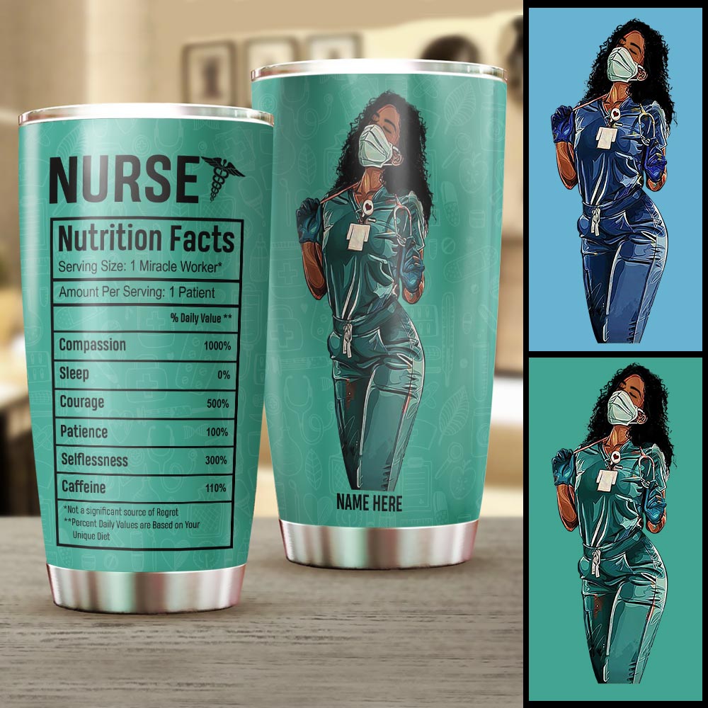 Personalized Black Nurse Tumbler Nurse Nutrition Facts Black Queen Tumbler For Nurse