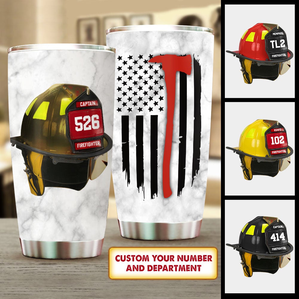 Personalized Firefighter American Flag Tumbler Proud Firefighter Name And Number Changed Tumbler