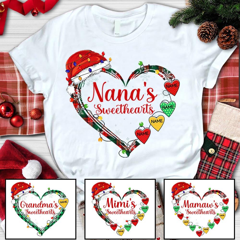 Personalized Nana's Sweethearts Christmas Shirt, Funny Grandma Nana Mimi Christmas Shirt, Custom Nana With Grandkids Name Shirt