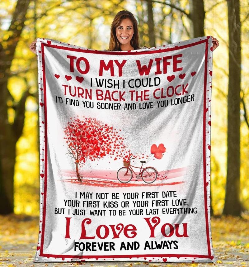 To My Wife I Wish I Could Turn Back The Clock Bicycle Tree Custom Blanket For Wife