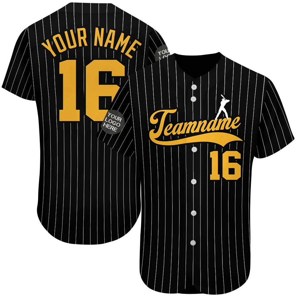 Custom Logo Name Number Black Pinstripe Baseball Jersey
