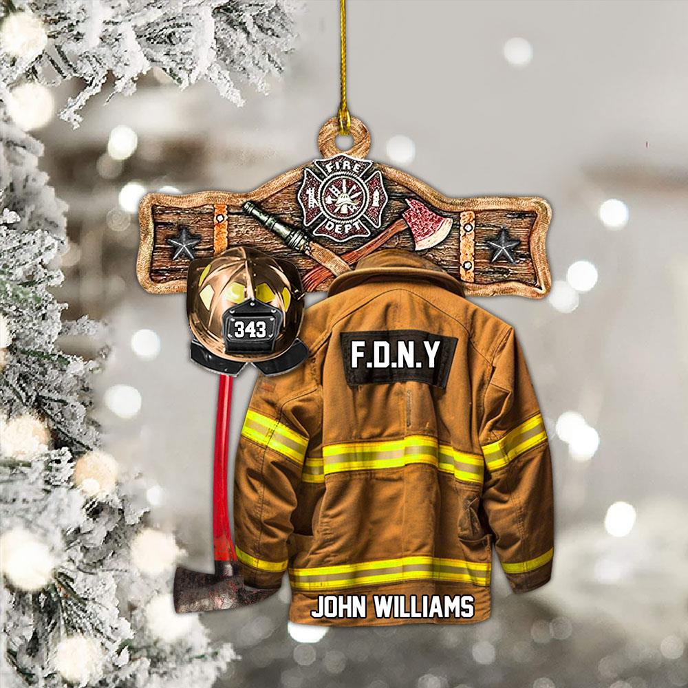 Rustic Fireman Fire Department Emblem Axe Personalized Christmas Ornament Gift For Firefighter Fire Department Gifts H2511