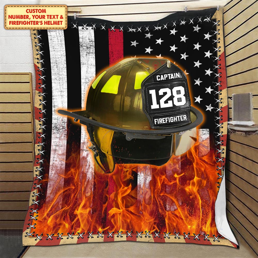 Firefighter Helmet Name And Number Custom Blanket Gift For Firefighter - Personalized Gifts For Fireman