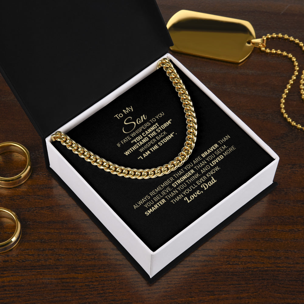 Personalized To My Badass Son Cuban Link Chain Necklace Gift From Dad, Dad To Son Necklace, To My Badass Son If Fate Whispers To You I Am The Storms