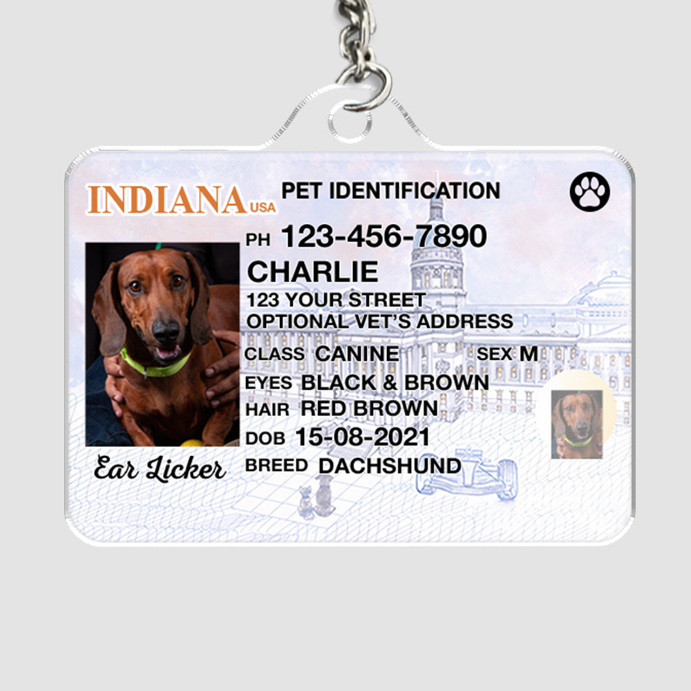 Custom Photo Pet ID Tags - Drivers License - Indiana