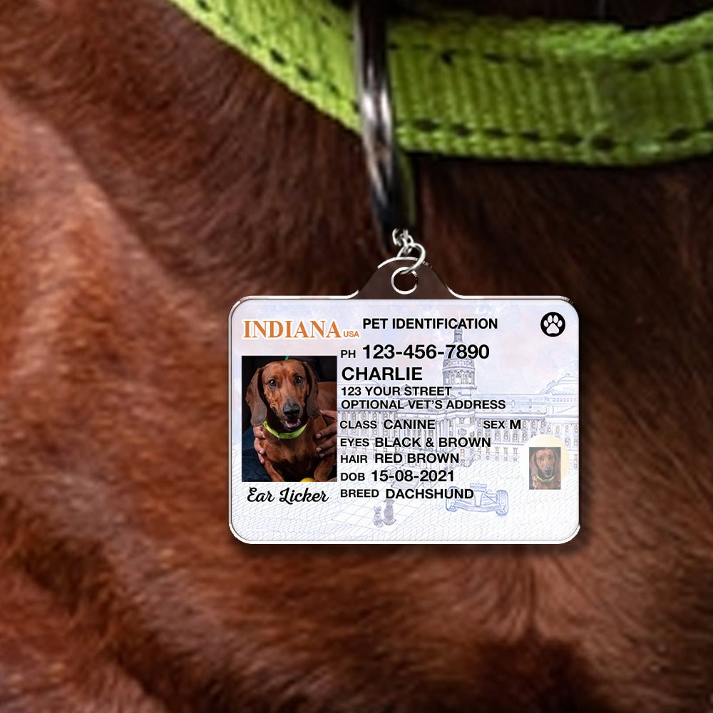Custom Photo Pet ID Tags - Drivers License - Indiana