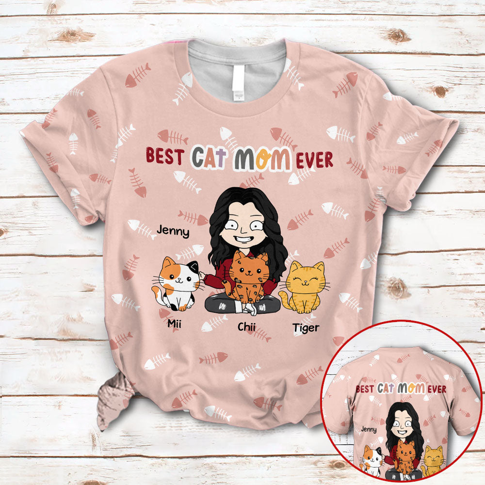 Personalized Best Cat Mom Ever, All Over Print Shirts, 3D Hoodie For Cat Mom, Cat Lovers