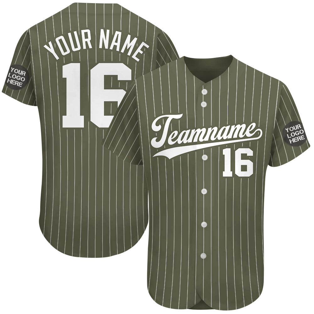 Custom Logo Name Number Olive Camo Pinstripe Baseball Jersey