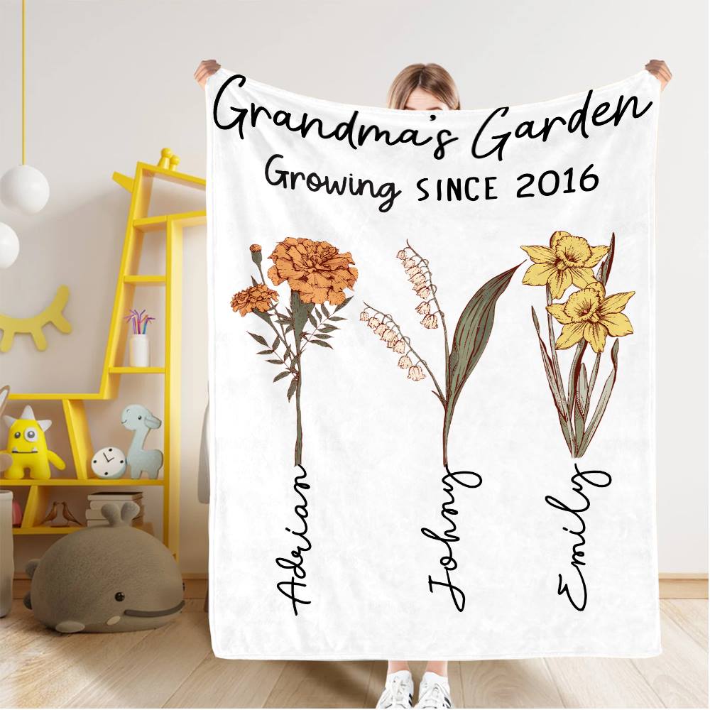 Personalized Name Birth Flower Blanket Grandma Gifts