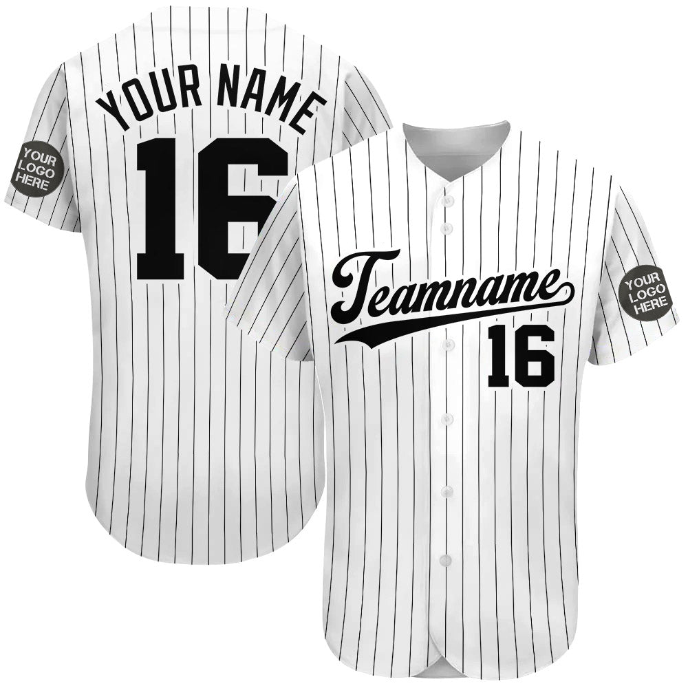 Custom Logo Name Number White Pinstripe Baseball Jersey