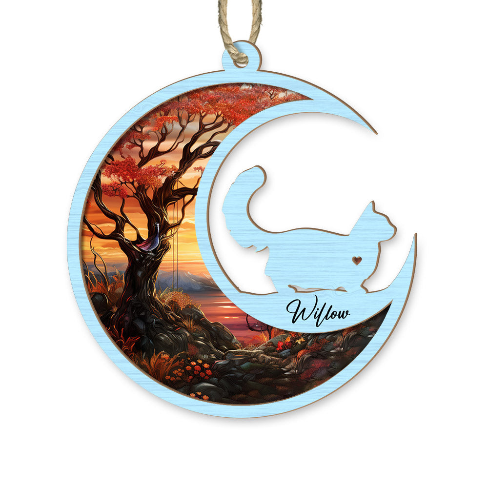 Loss of Pet Sympathy Gift - Pet Memorial Suncatcher Personalized Ornament - Handmade Custom Name Cat Decor, Engraved Cat Lovers Gift
