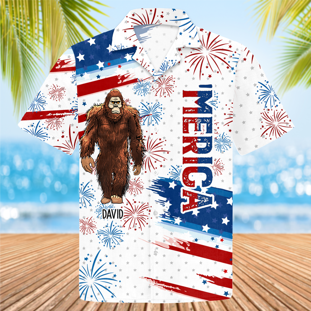 Bigfoot Patriotic - Papasquatch, Like A Grandpa, Just Way More Squatchy - Personalized Bigfoot Patriotic Hawaiian Shirt