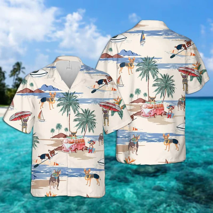Chihuahua Summer Beach Hawaiian Shirt, Hawaiian Shirts For Men Short Sleeve Aloha Beach Shirt
