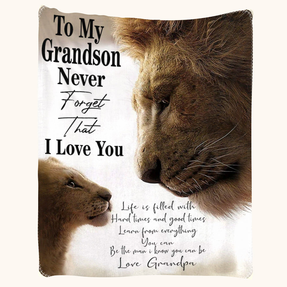 Personalized To My Grandson Lion Eyes Blanket From Grandpa, To My Grandson Forget That I Love You Lion