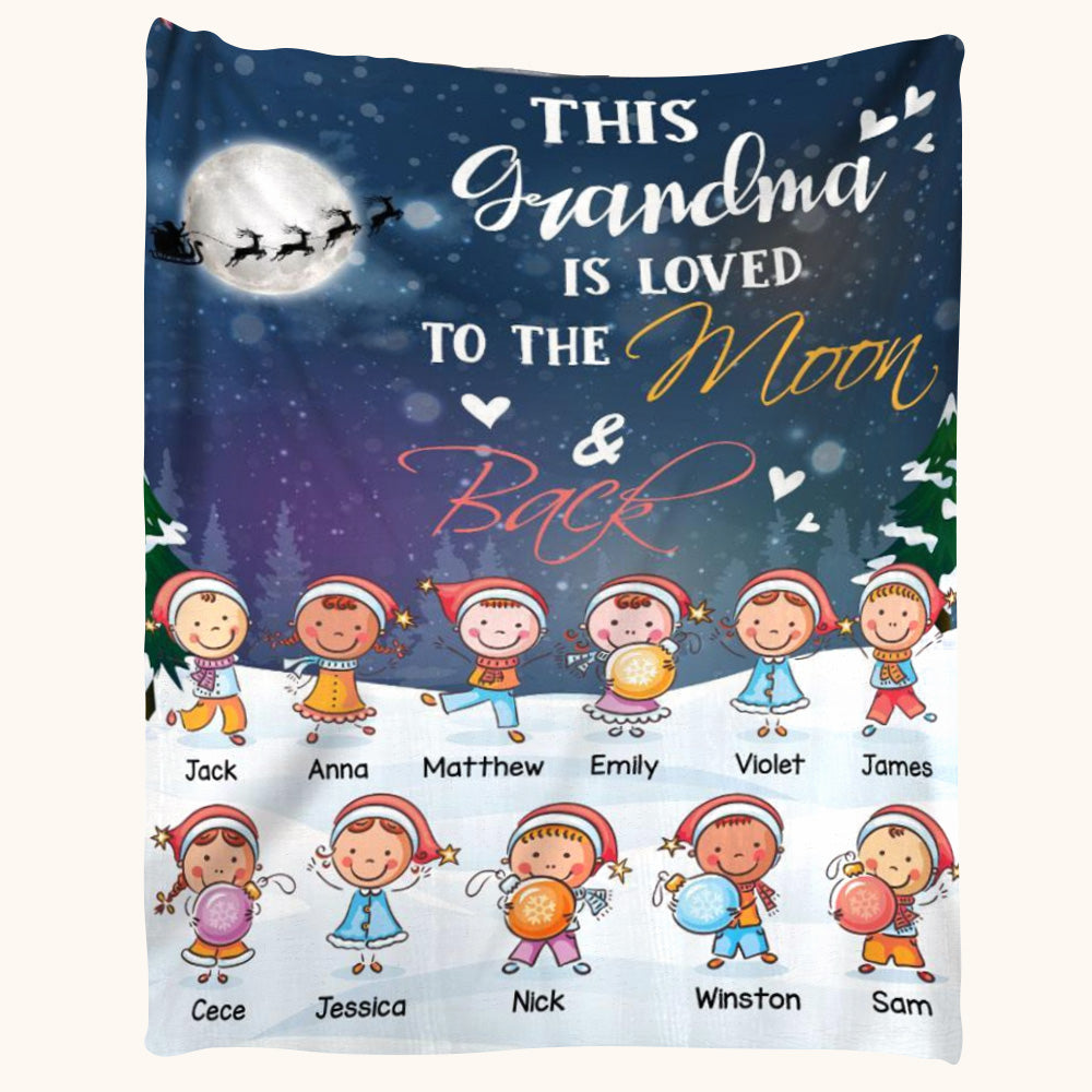 This Grandma Is Loved To The Moon And Back Christmas Kids Custom Blanket Gift For Grandma