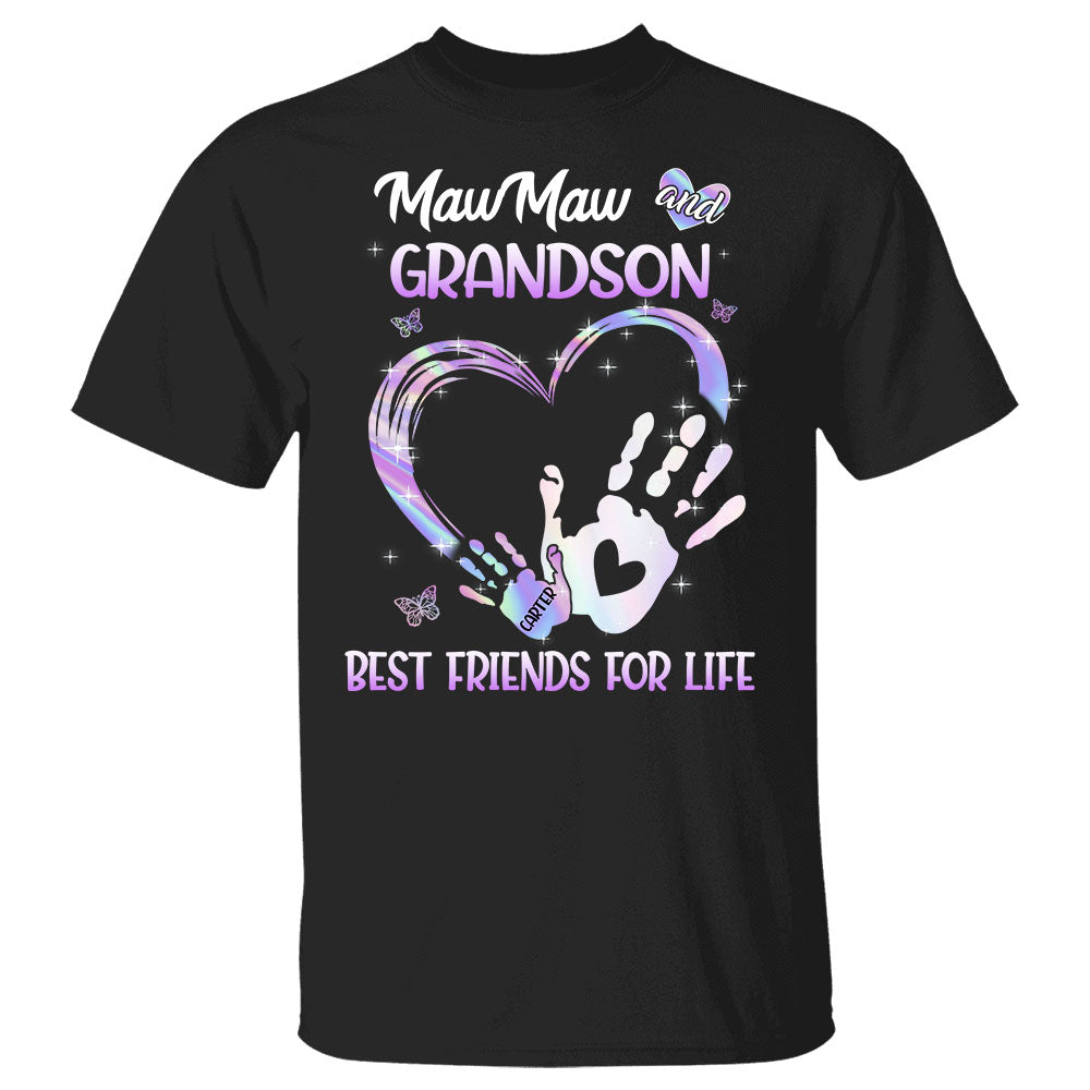 Personalized Grandma And Grandsons Best Friend For Life Heart With Hand Print Shirt For Grandma