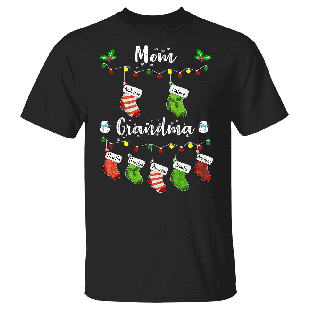 Personalized Mom Grandma Christmas Socks Shirt, Grandma Christmas Shirt, Grandma With Grandkids Name Shirt