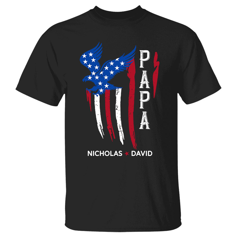 Papa With Grandkids Names 4Th Of July Personalized T-Shirt