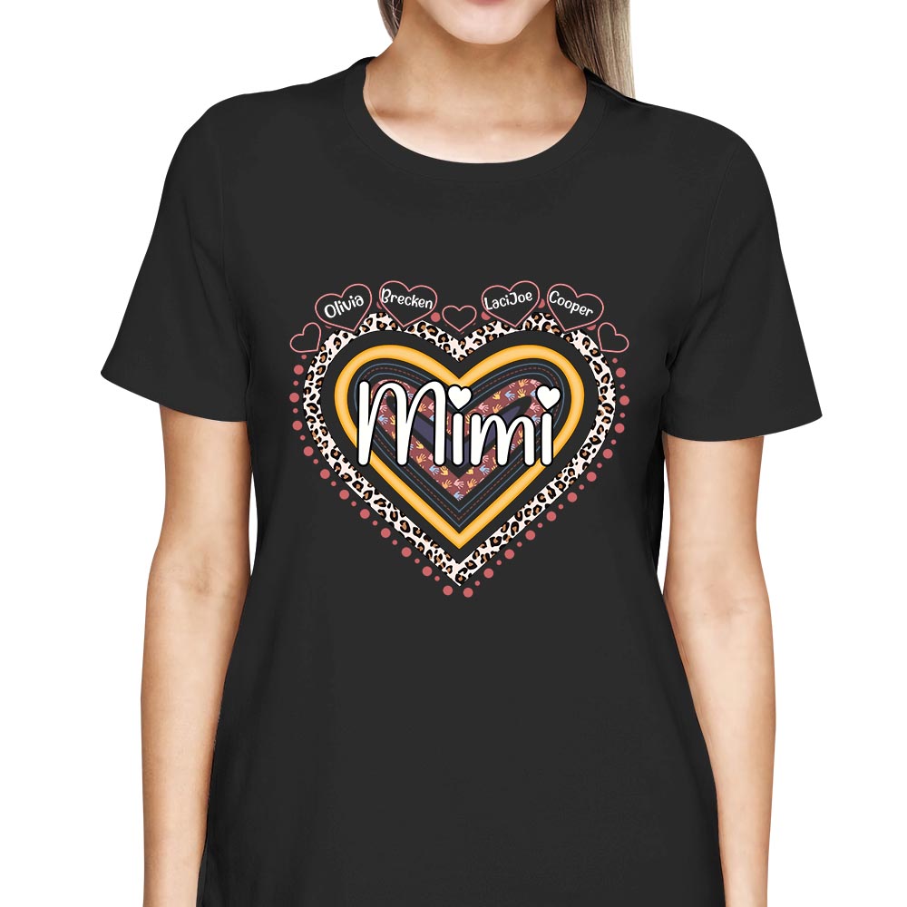 Grandma Nana Rainbow Leopard Heart Personalized Shirts For Grandma