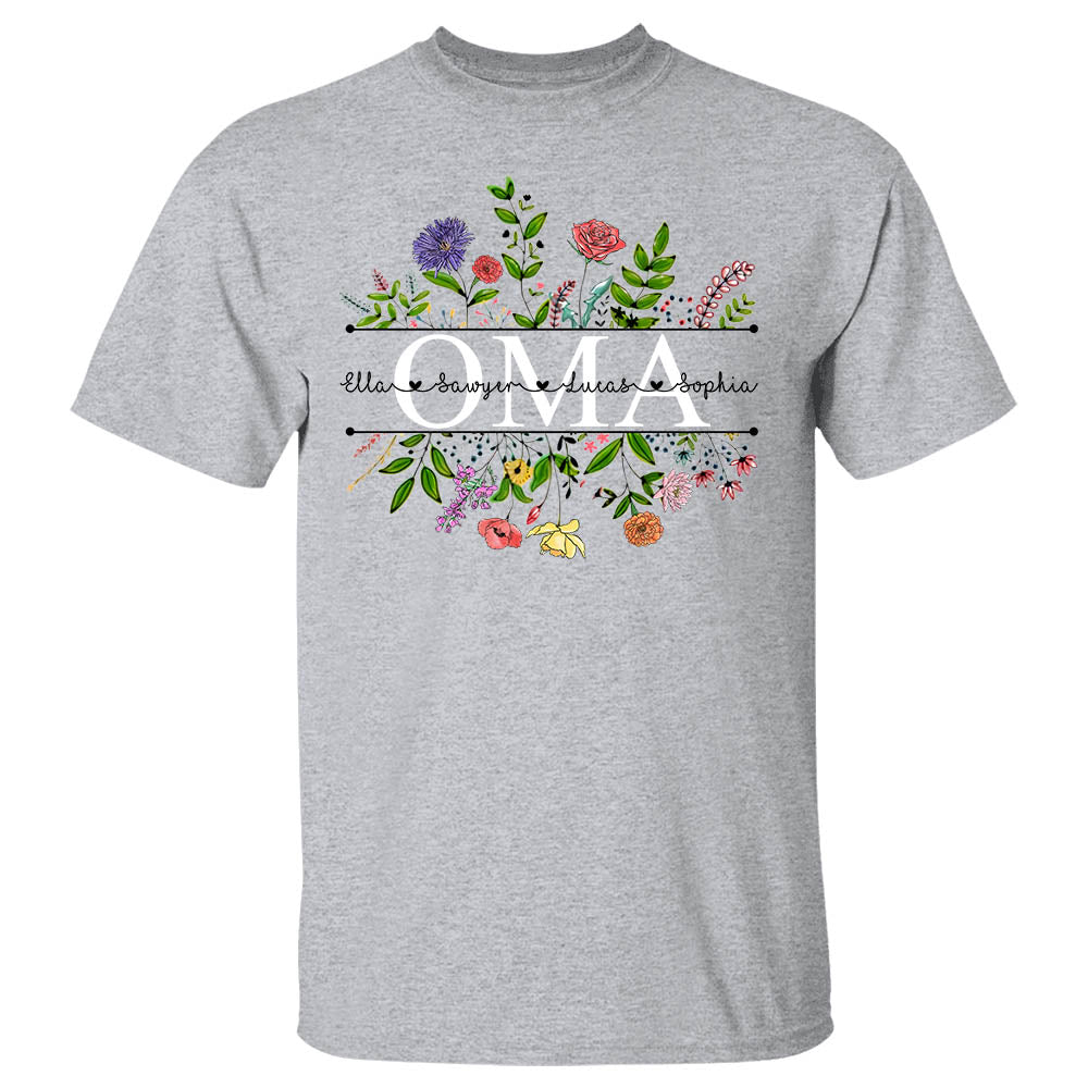 Personalized Wildflowers Oma And Grandkids Name Shirts For Oma