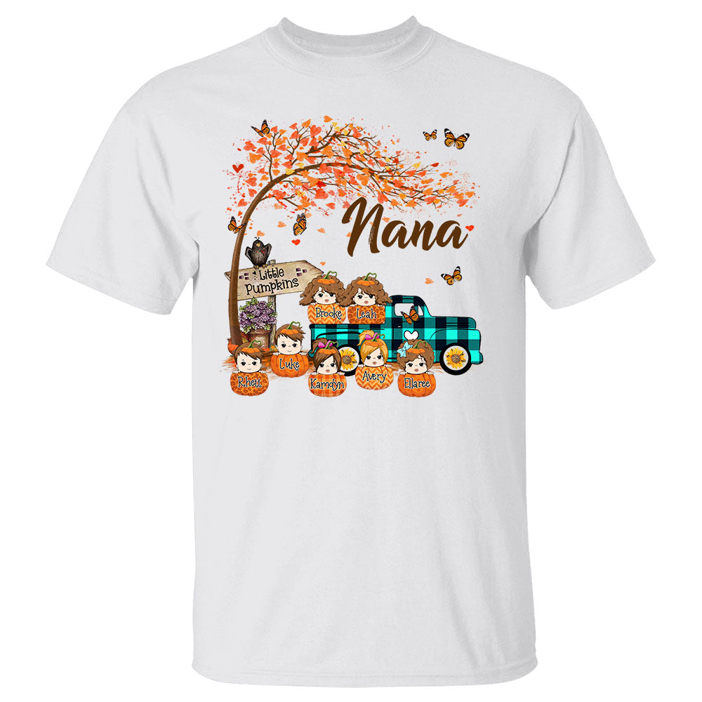 Nana's Little Pumpkins Autumn Truck Shirts With Grandkids Names, Nana Truck Autumn Shirt