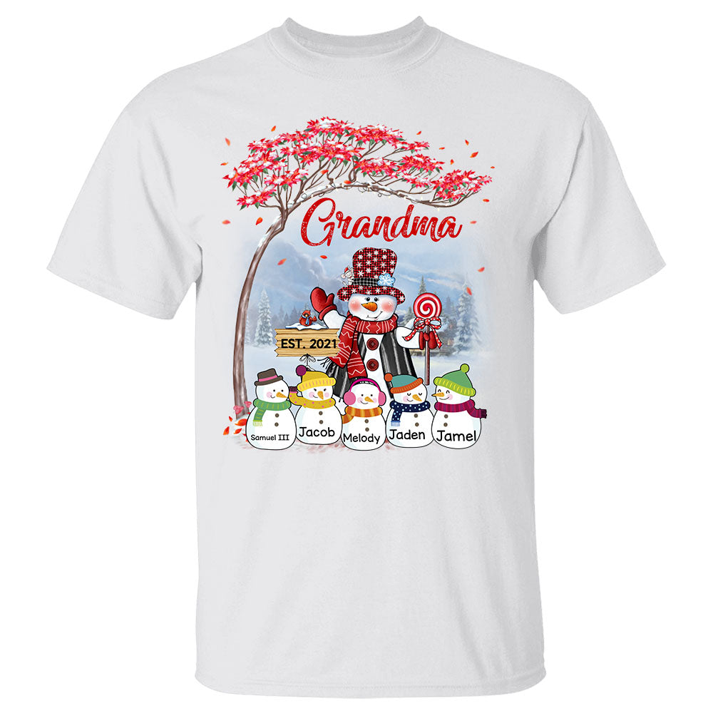 Gift For Grandma - Snowman Christmas Shirt - Christmas Gifts For Grandma - Grandma With Grandkids Name