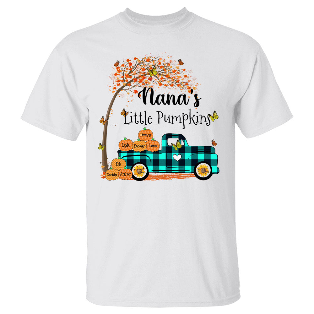 Nana's Little Pumpkins Truck Autumn Personalized Shirts - Custom Nana With Grandkids Names Shirt