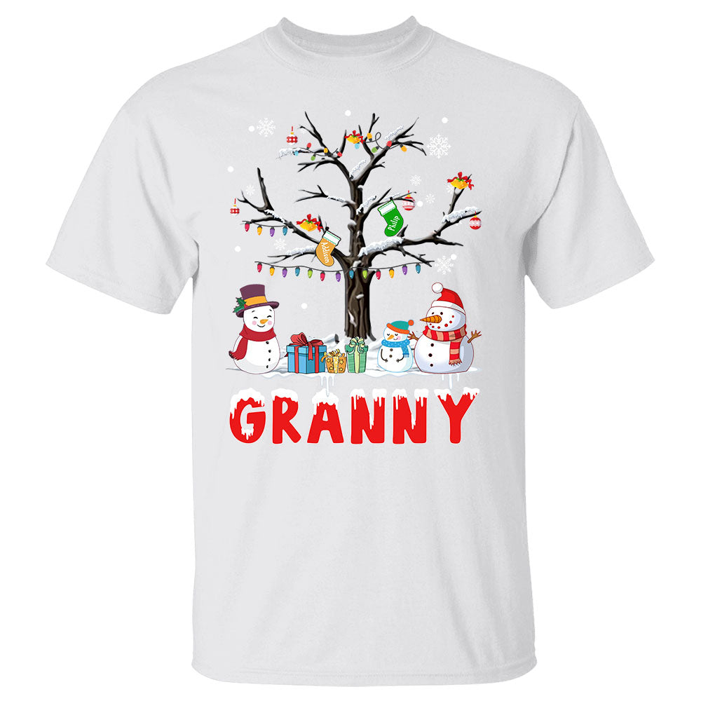 Grandma Tree With Snowman Shirt, Grandma Nana Mimi Halloween Shirt, Custom Grandma Nickname Shirt