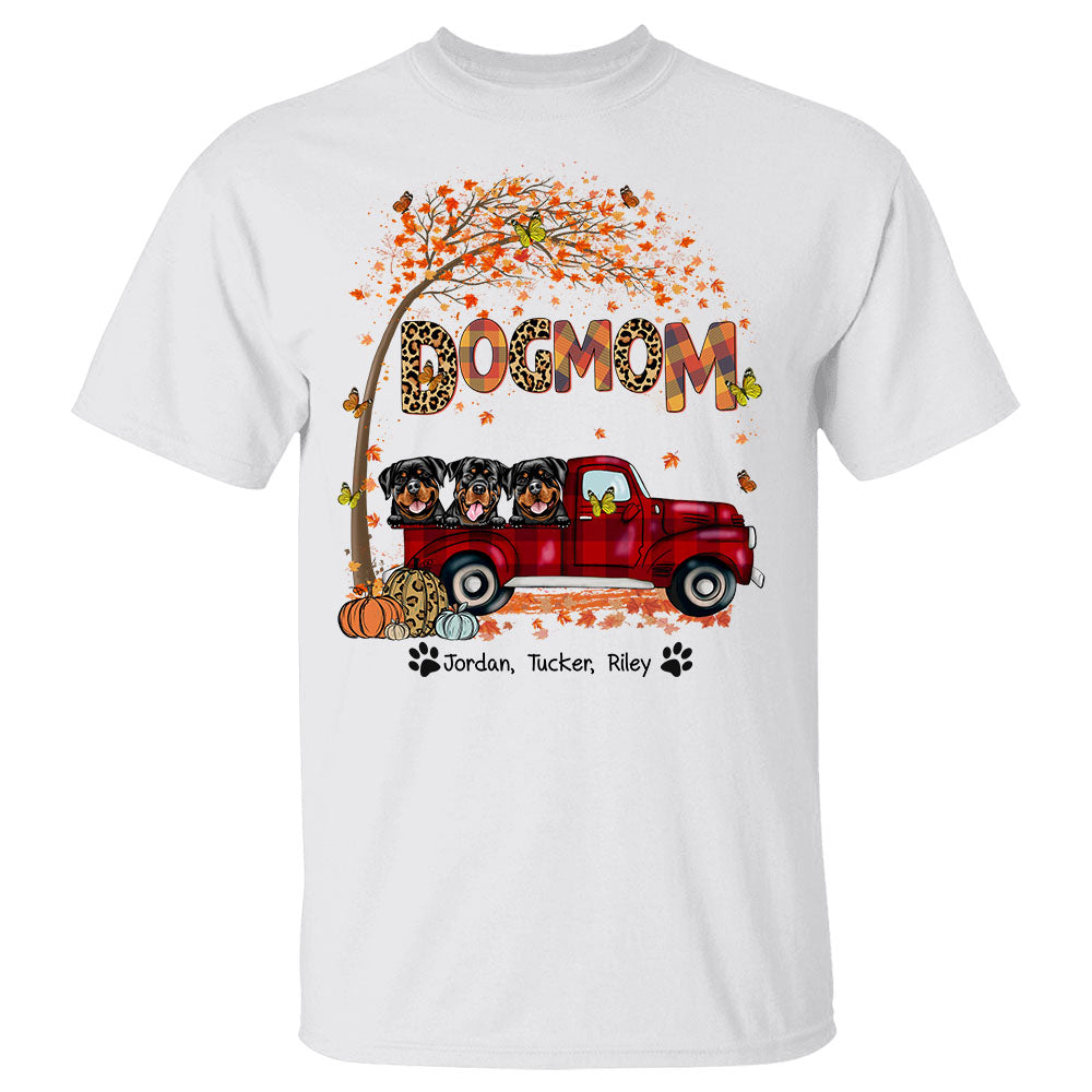Personalized Dog Mom Truck Autumn Leopard Shirt, Funny Dog Mom Halloween Shirt, Custom Dog Breed And Name Shirt